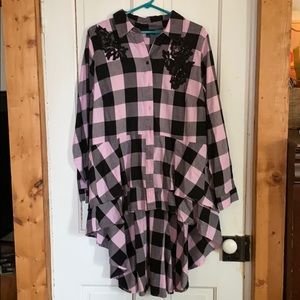 Lane Bryant pink and black plaid flannel shirt